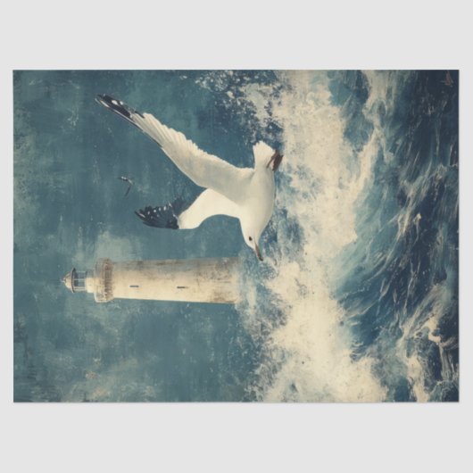 Nautical Tissue Paper with Lighthouse and Seagull 薄葉紙 (正面)