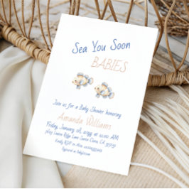 Nautical Under The Sea You Soon Twins Baby Shower 招待状