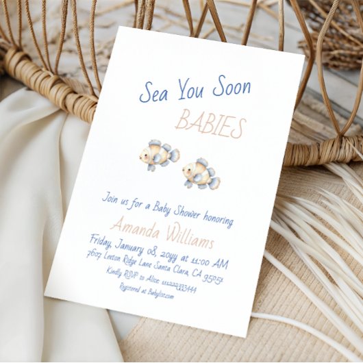 Nautical Under The Sea You Soon Twins Baby Shower 招待状