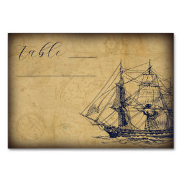 Nautical Vintage Map Ship Illustration Wedding テーブルナンバー