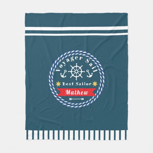 Nautical Voyager Best Sailor Dark Blue フリースブランケット (正面)