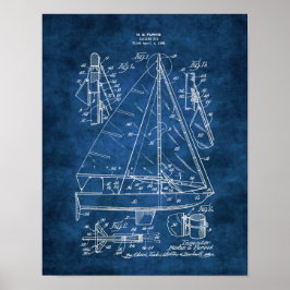 Nautical Wall Decor Sailboat Blueprint #3 ポスター