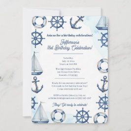 Nautical Watercolor Anchor Wheel Border 招待状