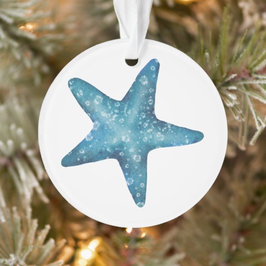 Nautical Watercolor Blue Starfish オーナメント (ツリー)