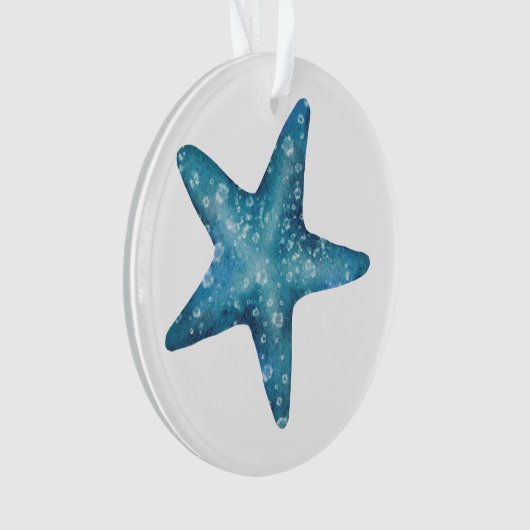 Nautical Watercolor Blue Starfish オーナメント (正面)