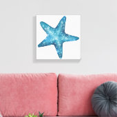 Nautical Watercolor Blue Starfish キャンバスプリント (インサイチュ (リビング))