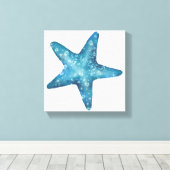 Nautical Watercolor Blue Starfish キャンバスプリント (インサイチュ (ウッドフロア))