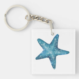 Nautical Watercolor Blue Starfish キーホルダー