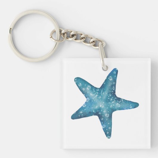 Nautical Watercolor Blue Starfish キーホルダー (正面)