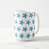 Nautical Watercolor Blue Starfish コーヒーマグカップ (正面右)
