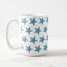 Nautical Watercolor Blue Starfish コーヒーマグカップ