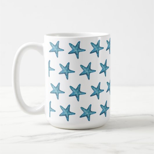 Nautical Watercolor Blue Starfish コーヒーマグカップ (左)