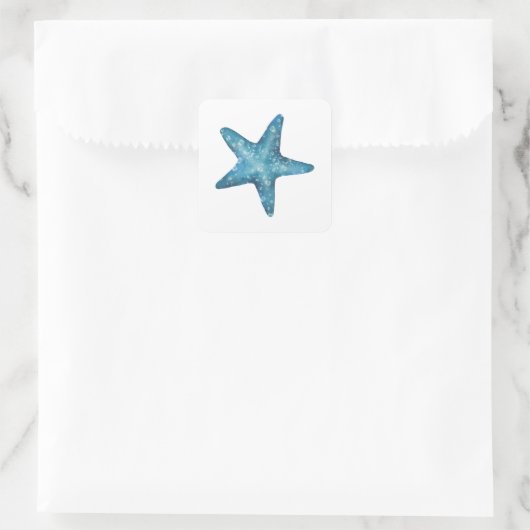 Nautical Watercolor Blue Starfish スクエアシール (バッグ)