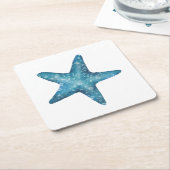 Nautical Watercolor Blue Starfish スクエアペーパーコースター (アングル)