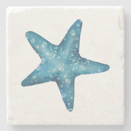 Nautical Watercolor Blue Starfish ストーンコースター