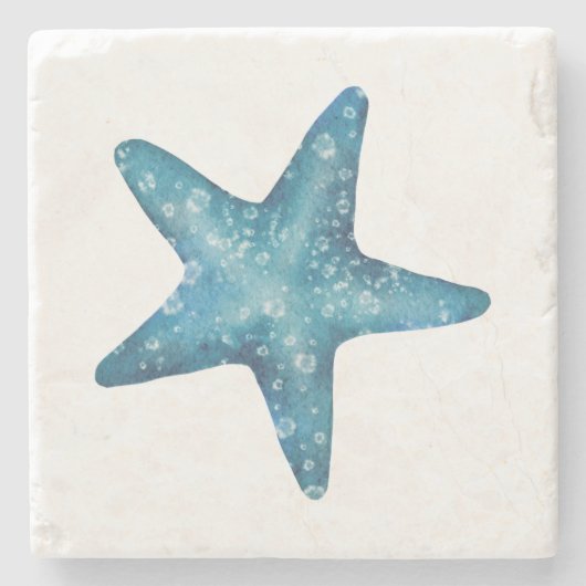 Nautical Watercolor Blue Starfish ストーンコースター (正面)
