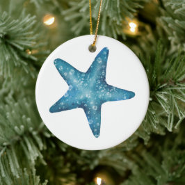Nautical Watercolor Blue Starfish セラミックオーナメント