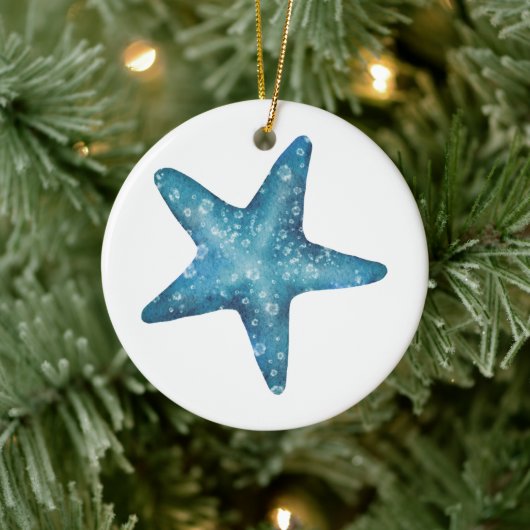 Nautical Watercolor Blue Starfish セラミックオーナメント (ツリー)