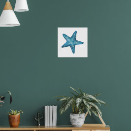 Nautical Watercolor Blue Starfish ポスター