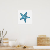 Nautical Watercolor Blue Starfish ポスター (キッチン)