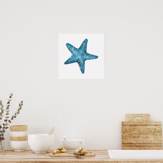 Nautical Watercolor Blue Starfish ポスター (キッチン)
