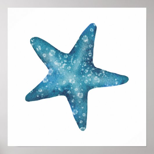 Nautical Watercolor Blue Starfish ポスター (正面)