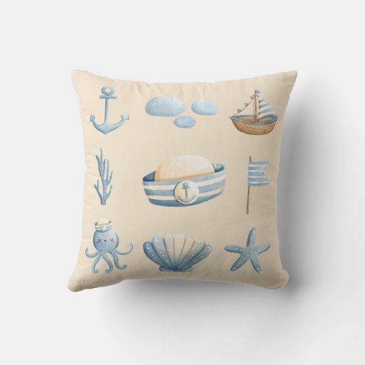 Nautical Watercolor Pillow クッション (裏面)