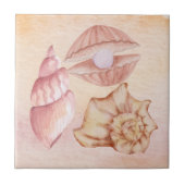 Nautical watercolor Seashells pink painting art タイル (正面)