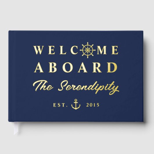 Nautical Welcome Aboard Add Name Boat ゲストブック (正面)