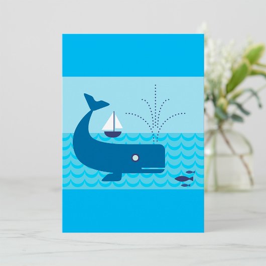 Nautical Whale and Sailboat Ocean Blue Sea 招待状