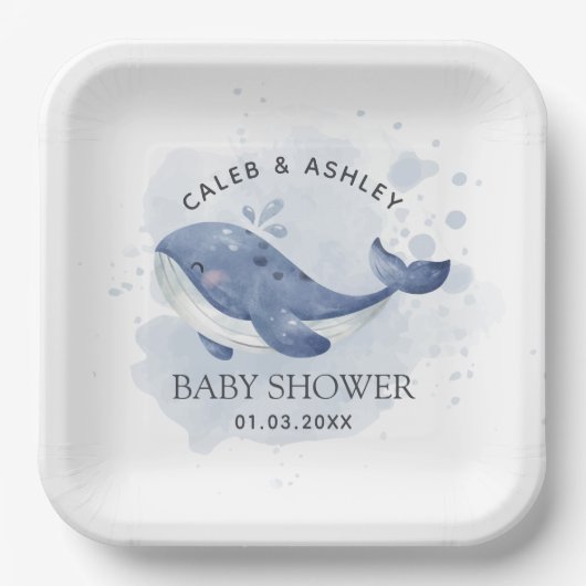 Nautical Whale Baby Shower Paper Plate ペーパープレート (正面)