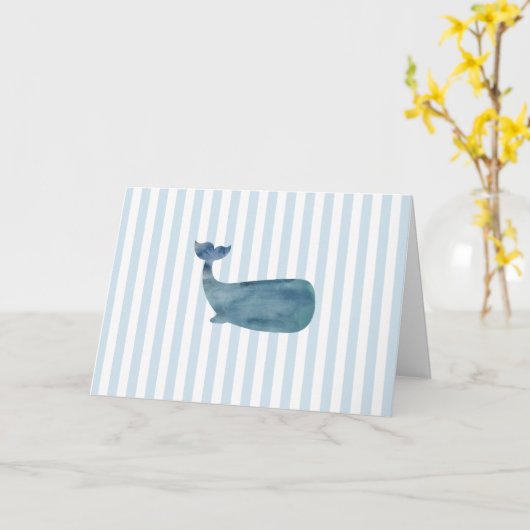 Nautical Whale Blue Stripe カード (黄色い花)