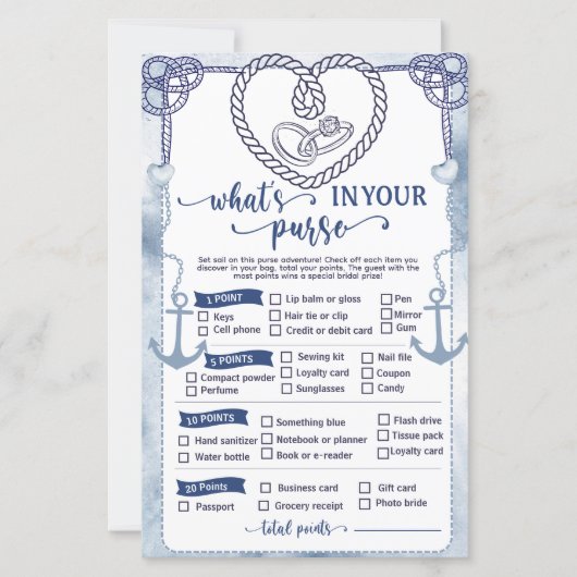 Nautical What in Your Purse Game Bridal Shower (正面)