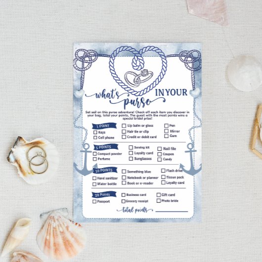 Nautical What in Your Purse Game Bridal Shower 招待状