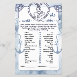 Nautical Would She Rather Game Bridal Shower card チラシ