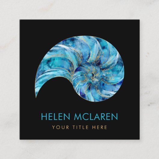Nautilusシェルブルーの水色 スクエア名刺 (正面)