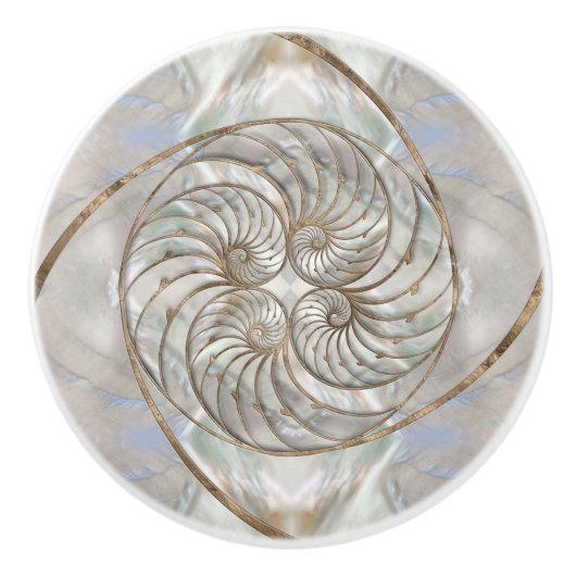 Nautilus Shell – 真珠と金ゴールドの母 セラミックノブ (正面)