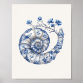 Nautilus Shell - Coastal Blue on Beige Wall Art ポスター (正面)