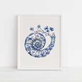 Nautilus Shell - Coastal Blue on Beige Wall Art ポスター