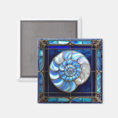 Nautilus Shell in Blue Stained-Glass Look マグネット (正面/裏面)
