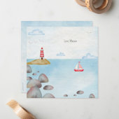 Nautisch Geboortekaartje Met Zee & Vuurtoren ノートカード (正面/裏面インサイチュ)