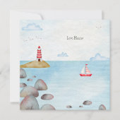 Nautisch Geboortekaartje Met Zee & Vuurtoren ノートカード (正面)