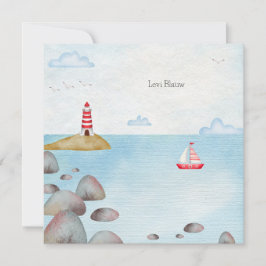 Nautisch Geboortekaartje Met Zee & Vuurtoren ノートカード