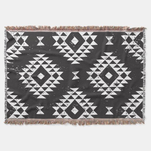 Navajo Geometric:白黒Tribal. スローブランケット (正面)