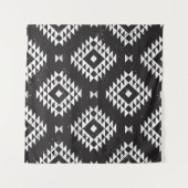 Navajo Geometric:白黒Tribal. タペストリー (正面(横))