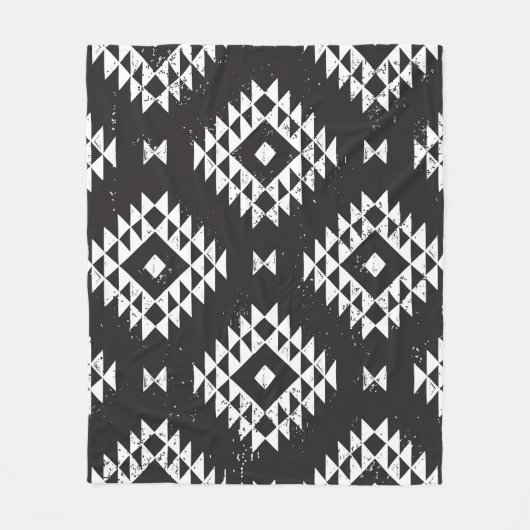 Navajo Geometric:白黒Tribal. フリースブランケット (正面)