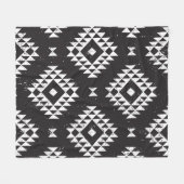 Navajo Geometric:白黒Tribal. フリースブランケット (正面(横))