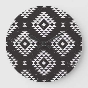Navajo Geometric:白黒Tribal. ラージ壁時計