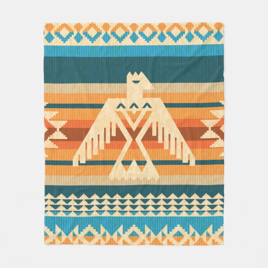 Navajo style abstract seamless pattern with eagle フリースブランケット (正面)