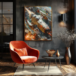 Nave espacial futurista en combate intergaláctico ポスター